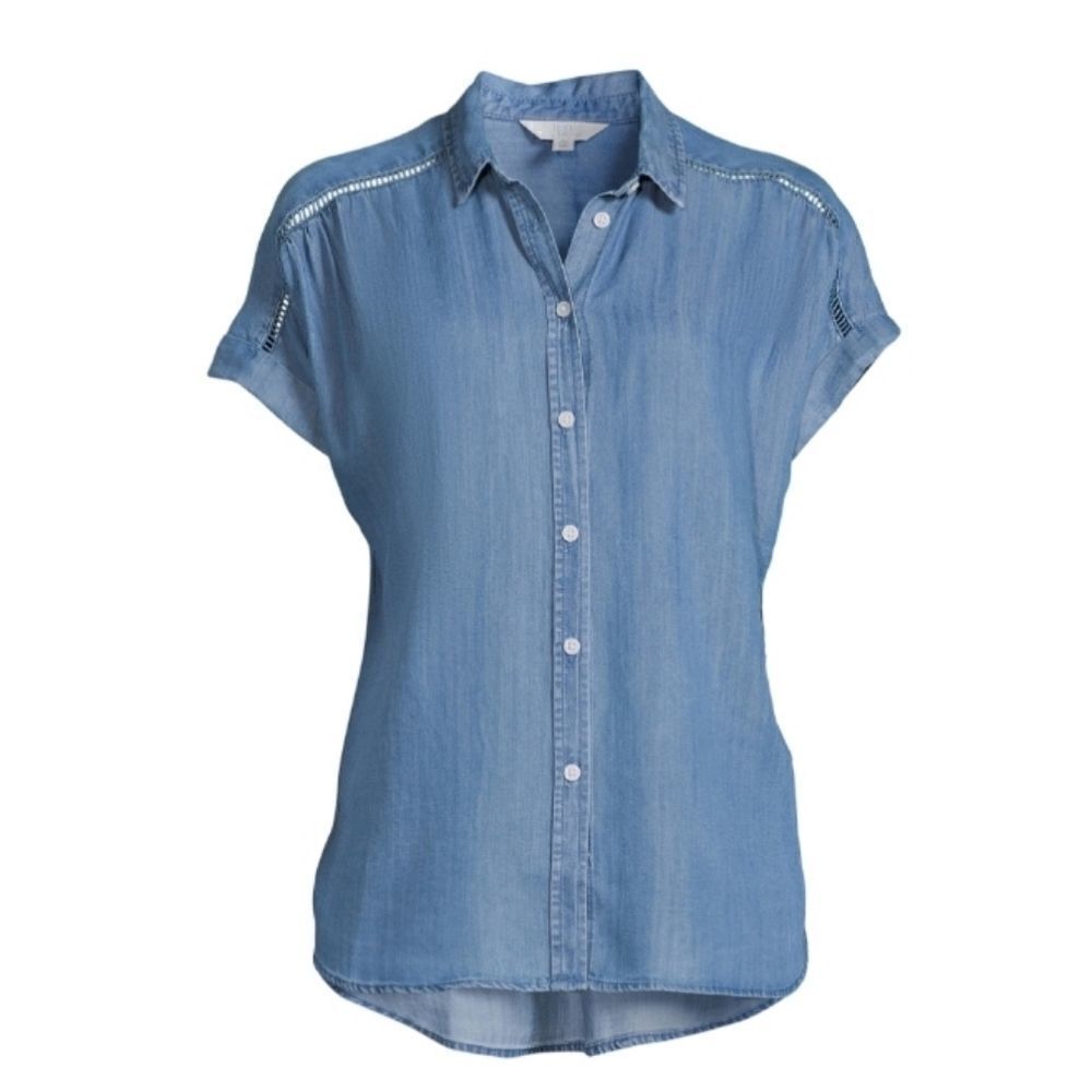 Womens  Button Front Shirt Sleeve Camp Shirt Size M